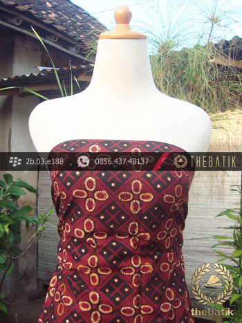 Kain Batik Cap Tulis Jogja Motif Ceplok Kawung Maroon