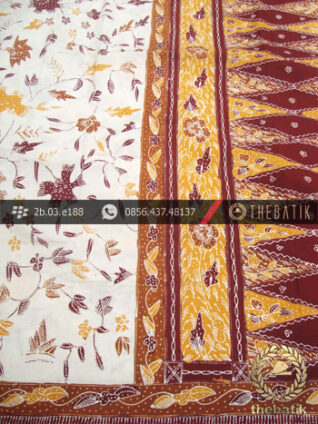 Sarung Batik Tulis Cirebon Motif Buketan Putih Kuning