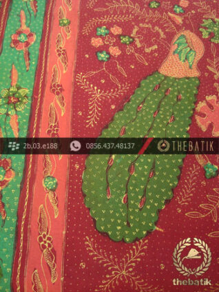 Sarung Batik Tulis Cirebon Motif Merak Hijau Peach