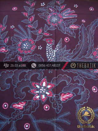Batik Tulis Jogja Motif Buketan Burung Latar Ungu