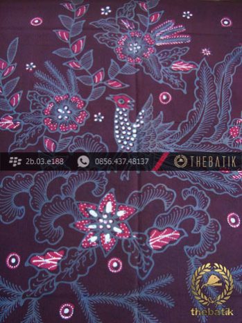 Batik Tulis Jogja Motif Buketan Burung Latar Ungu