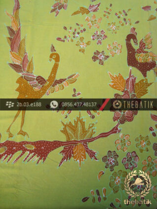 Batik Tulis Cirebon Motif Burung Latar Hijau Pastel