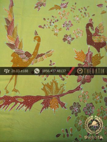 Batik Tulis Cirebon Motif Burung Latar Hijau Pastel