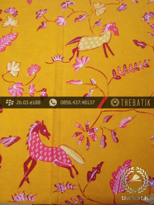 Batik Tulis Cirebon Motif Kuda Pink Latar Kuning