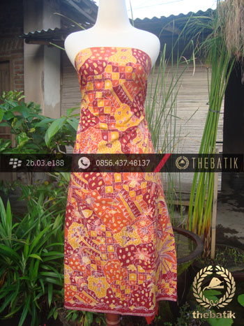Batik Tulis Cirebon Motif Sekar Jagad Kuning Merah