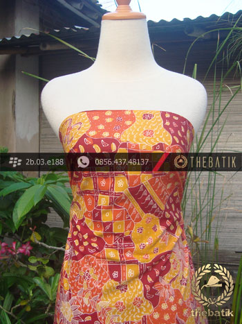 Batik Tulis Cirebon Motif Sekar Jagad Kuning Merah