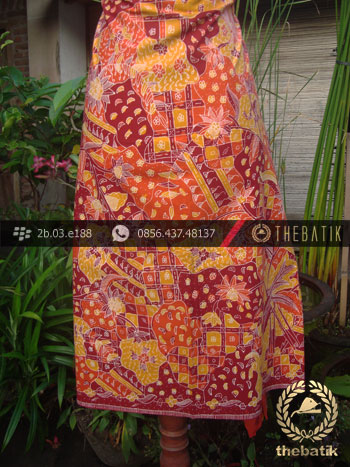 Batik Tulis Cirebon Motif Sekar Jagad Kuning Merah