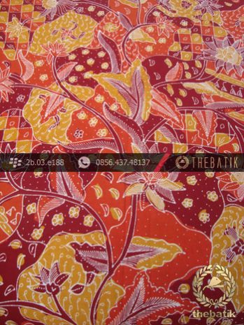 Batik Tulis Cirebon Motif Sekar Jagad Kuning Merah