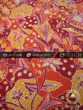 Batik Tulis Cirebon Motif Sekar Jagad Kuning Merah