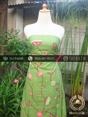 Batik Tulis Cirebon Motif Buketan Sulur Hijau Pink