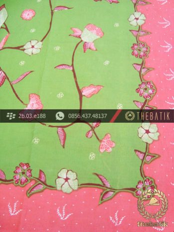 Batik Tulis Cirebon Motif Buketan Sulur Hijau Pink