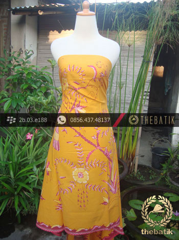 Batik Tulis Cirebon Motif Buketan Kuning Pink