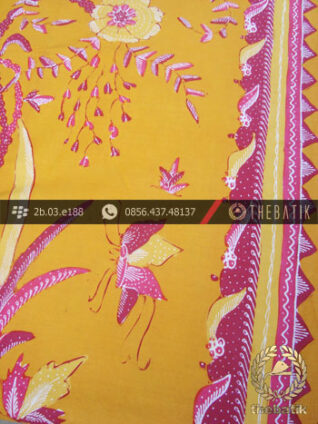 Batik Tulis Cirebon Motif Buketan Kuning Pink