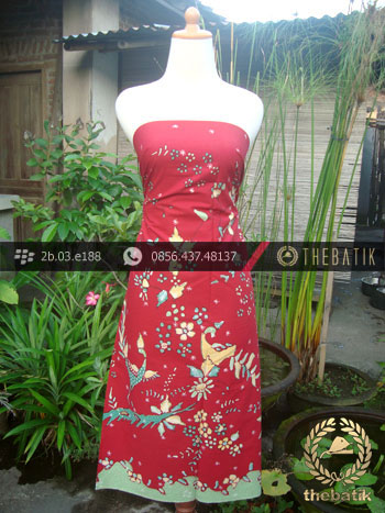 Batik Tulis Cirebon Motif Burung Latar Merah Hijau