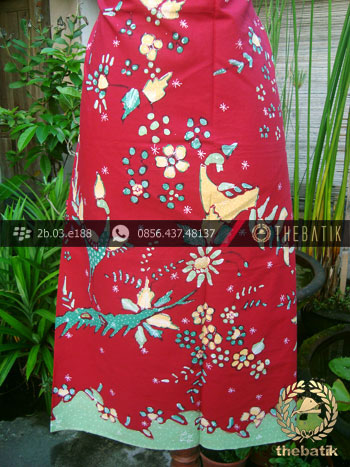 Batik Tulis Cirebon Motif Burung Latar Merah Hijau