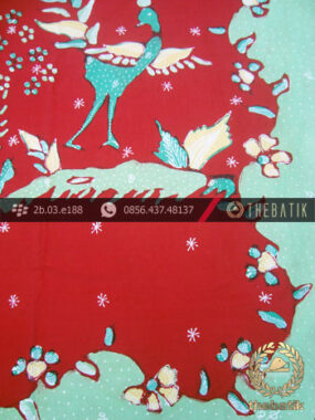 Batik Tulis Cirebon Motif Burung Latar Merah Hijau