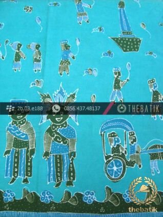 Batik Kumpeni Tulis Motif Kampung Betawi Hijau Toska