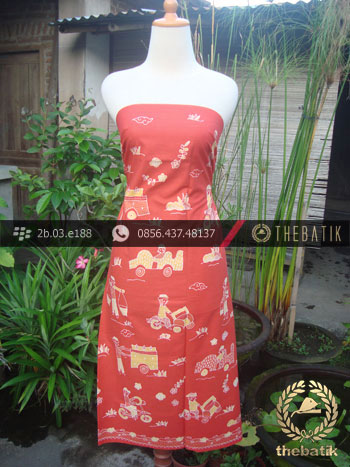 Batik Kumpeni Tulis Motif Pasar Cirebon Latar Merah
