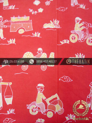 Batik Kumpeni Tulis Motif Pasar Cirebon Latar Merah