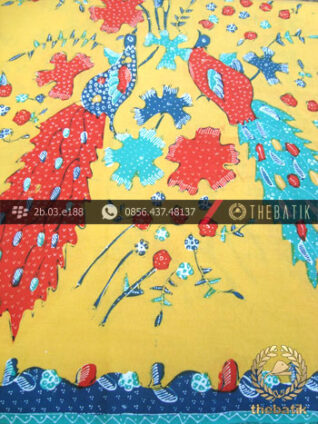 Batik Tulis Cirebon Motif Burung Merak Latar Kuning