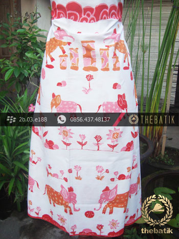 Batik Kumpeni Tulis Motif Gajah Pink Latar Putih