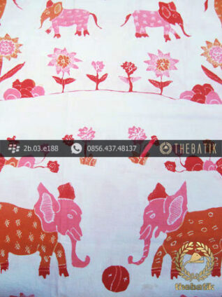 Batik Kumpeni Tulis Motif Gajah Pink Latar Putih