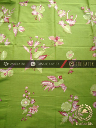 Batik Tulis Cirebon Motif Buketan Burung Latar Hijau