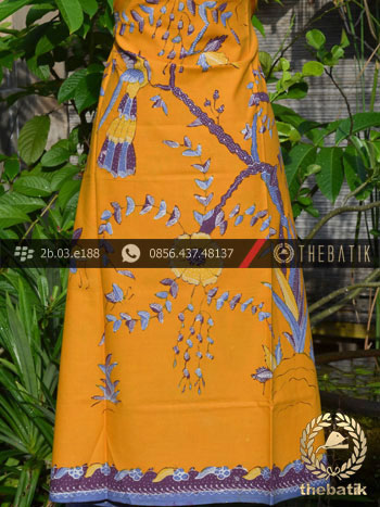 Batik Tulis Cirebon Motif Buketan Burung Kuning