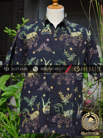 Hem Batik Tulis Jogja Motif Kuda Gradasi Latar Hitam