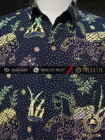 Hem Batik Tulis Jogja Motif Kuda Gradasi Latar Hitam