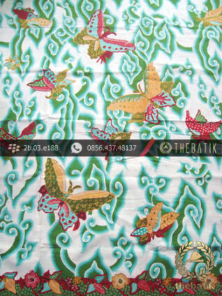 Batik Tulis Cirebon Motif Mega Mendung Hijau Kupu Merah