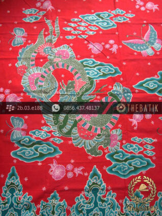 Batik Tulis Cirebon Motif Naga Gede Latar Merah