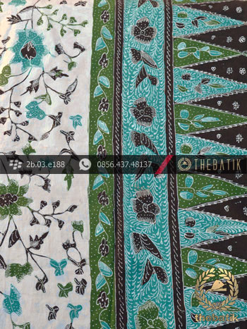 Batik Tulis Cirebon Motif Sarung Tumpal Hijau Latar Putih