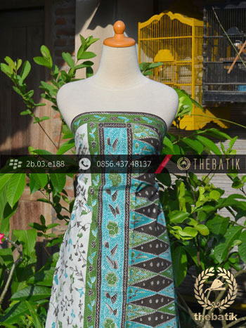 Batik Tulis Cirebon Motif Sarung Tumpal Hijau Latar Putih