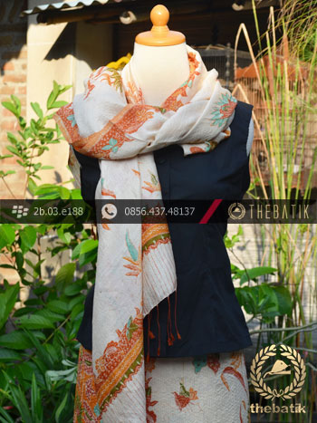 Sarung Selendang Batik Sutera Tulis Jingga