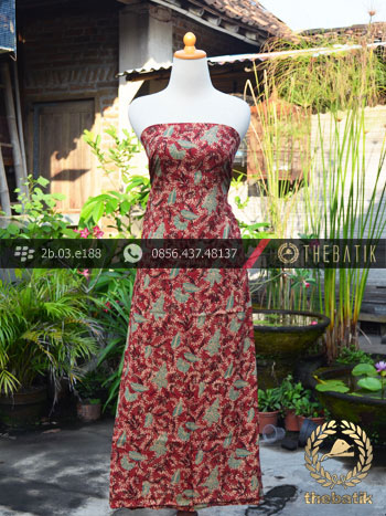 Kain Batik Sutera Motif Coletan Tosca Latar Merah