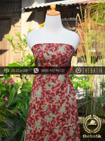Kain Batik Sutera Motif Coletan Tosca Latar Merah