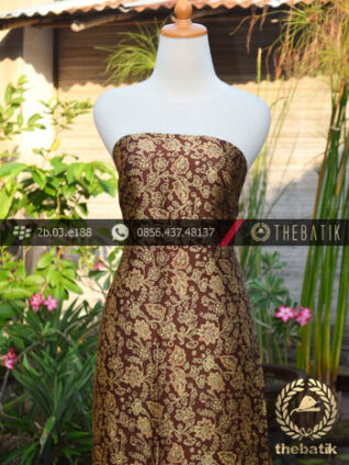 Kain Batik Sutera Motif Ceplok Coklat Emas