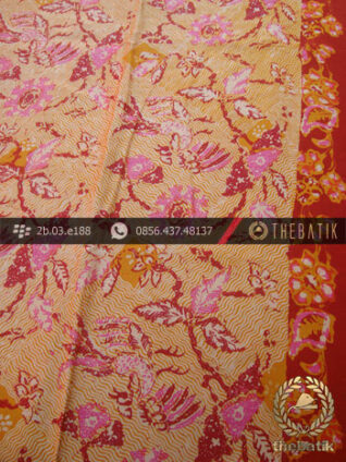 Kain Batik Sutera Motif Burung Lok Can Kuning Pink