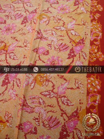 Kain Batik Sutera Motif Burung Lok Can Kuning Pink