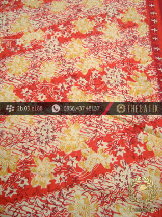 Kain Batik Sutera Motif Lereng Kembang Kombinasi Orange