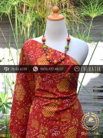 Kain Batik Cap Dobi Motif Sekarjagad Merah Bata