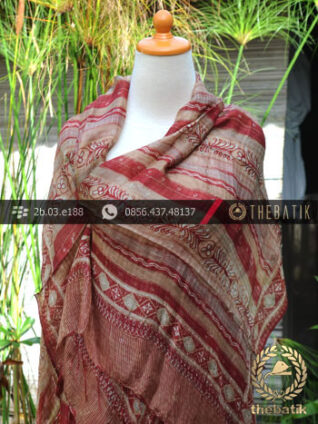 Sarung Selendang Batik Sutera Motif Bouquet Garis Maroon