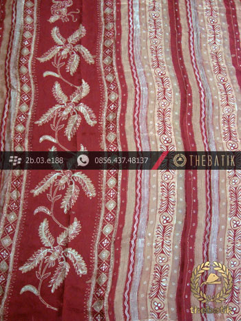Sarung Selendang Batik Sutera Motif Bouquet Garis Maroon