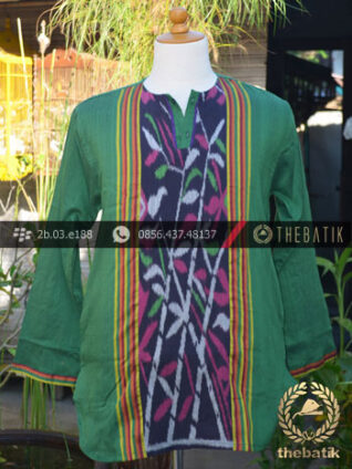 Baju Koko Tenun Ikat Warna Hijau