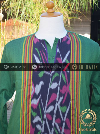 Baju Koko Tenun Ikat Warna Hijau