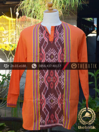 Baju Koko Tenun Ikat Warna Jingga
