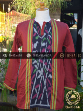 Baju Koko Tenun Ikat Warna Merah Marun