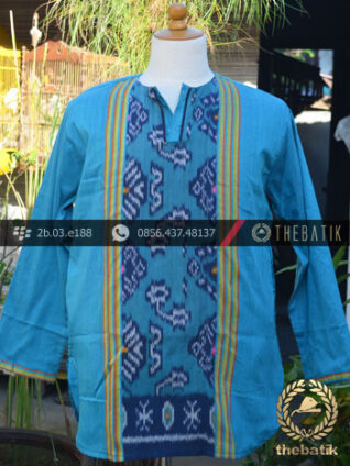 Baju Koko Tenun Ikat Warna Biru Muda