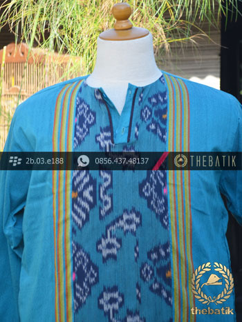 Baju Koko Tenun Ikat Warna Biru Muda